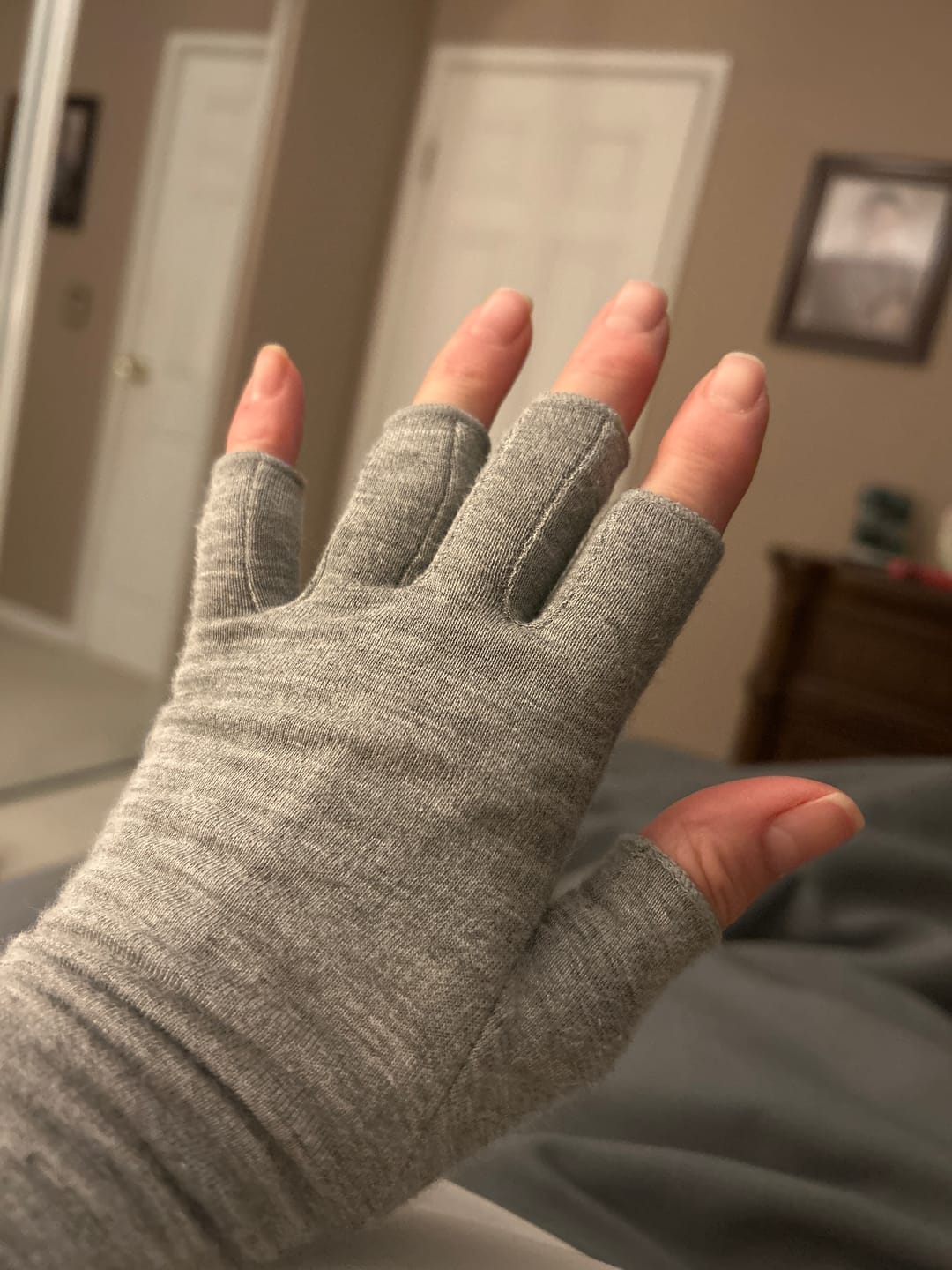 Customer photo review of Premium Bamboo Compression Gloves