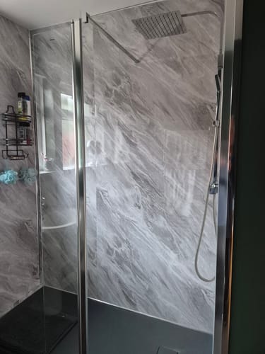 Customer photo review of Premium Grey Stone Marble Gloss Shower Wall Panel - 1M x 2.4M