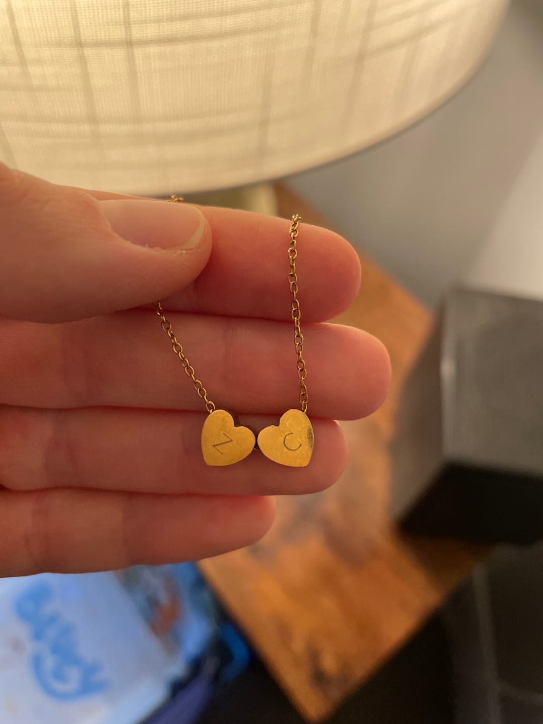 Customer photo review of Amo Heart Double Bead Necklace in Gold