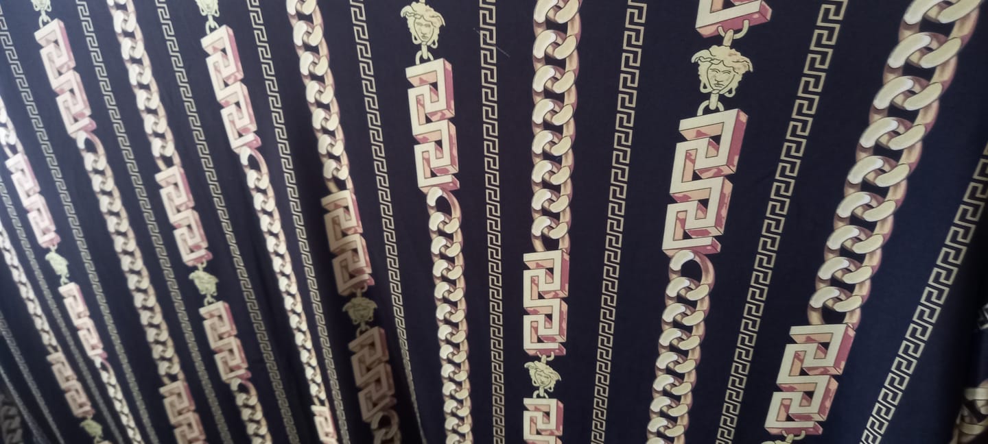 Customer photo review of Black Gold Chain Print Fabric by the Metre