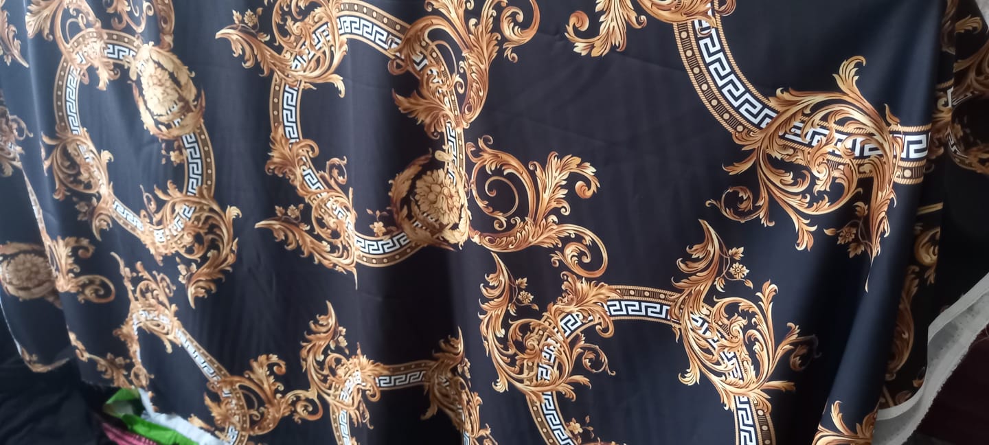 Customer photo review of Black & Gold Baroque Crepe Fabric by the Metre – Luxury Style