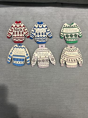 Customer photo review of Christmas custom name sweater ornaments 6 bundle laser cut svg file