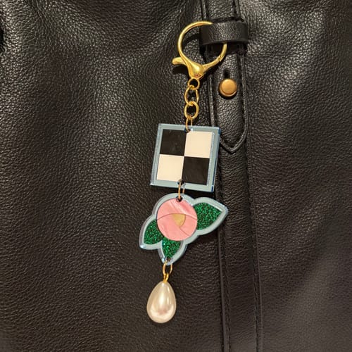 Customer photo review of Checkered & Cottage Rose Bag Charm
