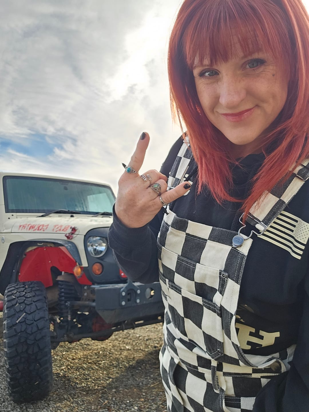 Customer photo review of Born Bad Washed Overalls - Checkered