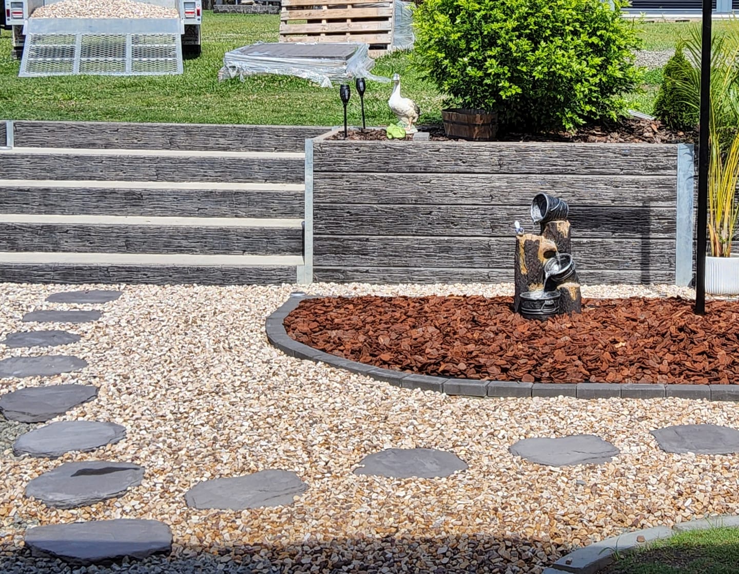 Customer photo review of Solar Cascading Wood and 3 Buckets Water Fountain - 76cm