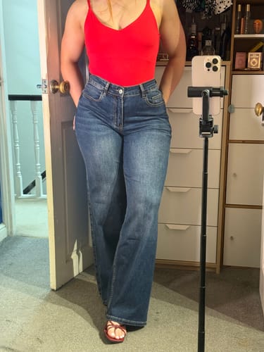 Customer photo review of Curve-Hugging Wide Leg – Mid Rise – Indigo