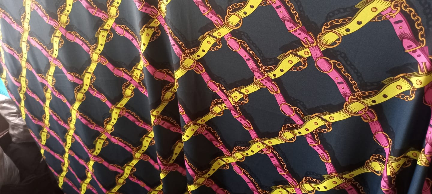Customer photo review of Chain Belt Print Lycra Stretch Fabric by Metre