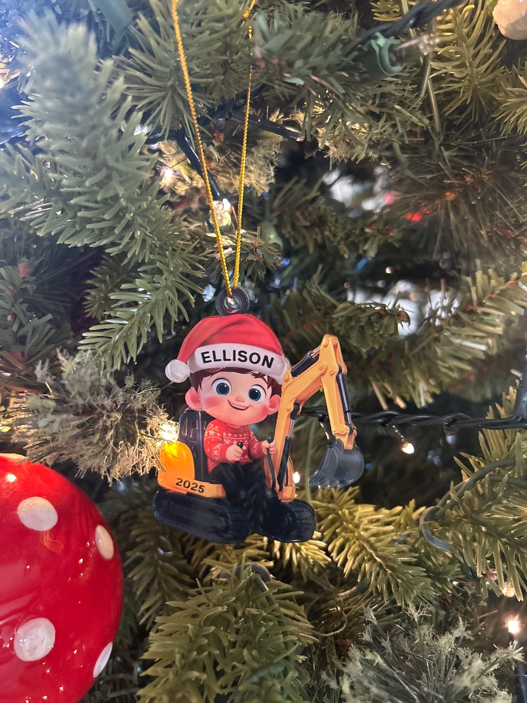 Customer photo review of 3D Effect Little Boy Kid With Car Excavator Backhoe Tractor Christmas Personalized Acrylic Ornament