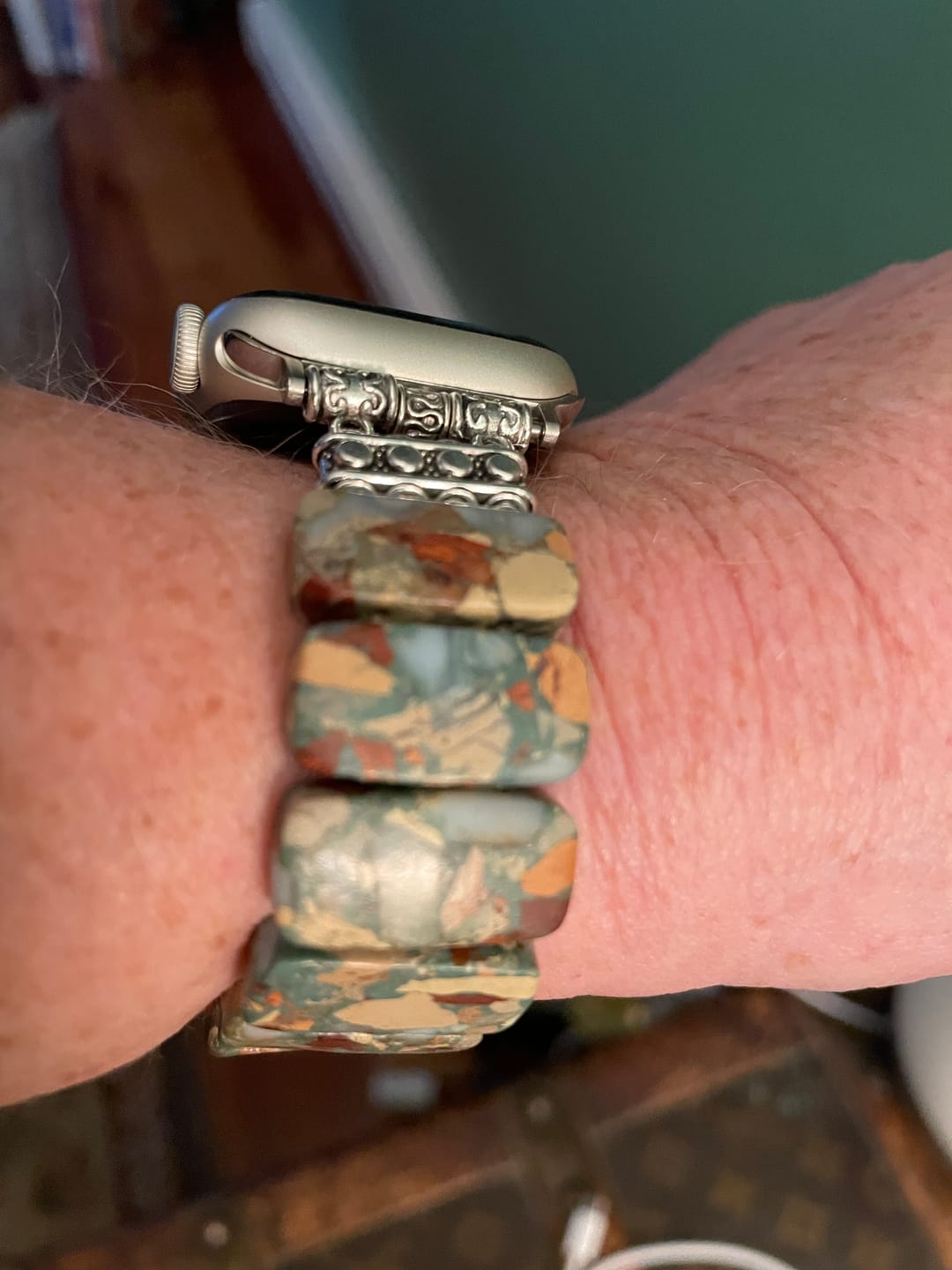 Customer photo review of Earth Tibetan Jasper Stretch Apple Watch Strap