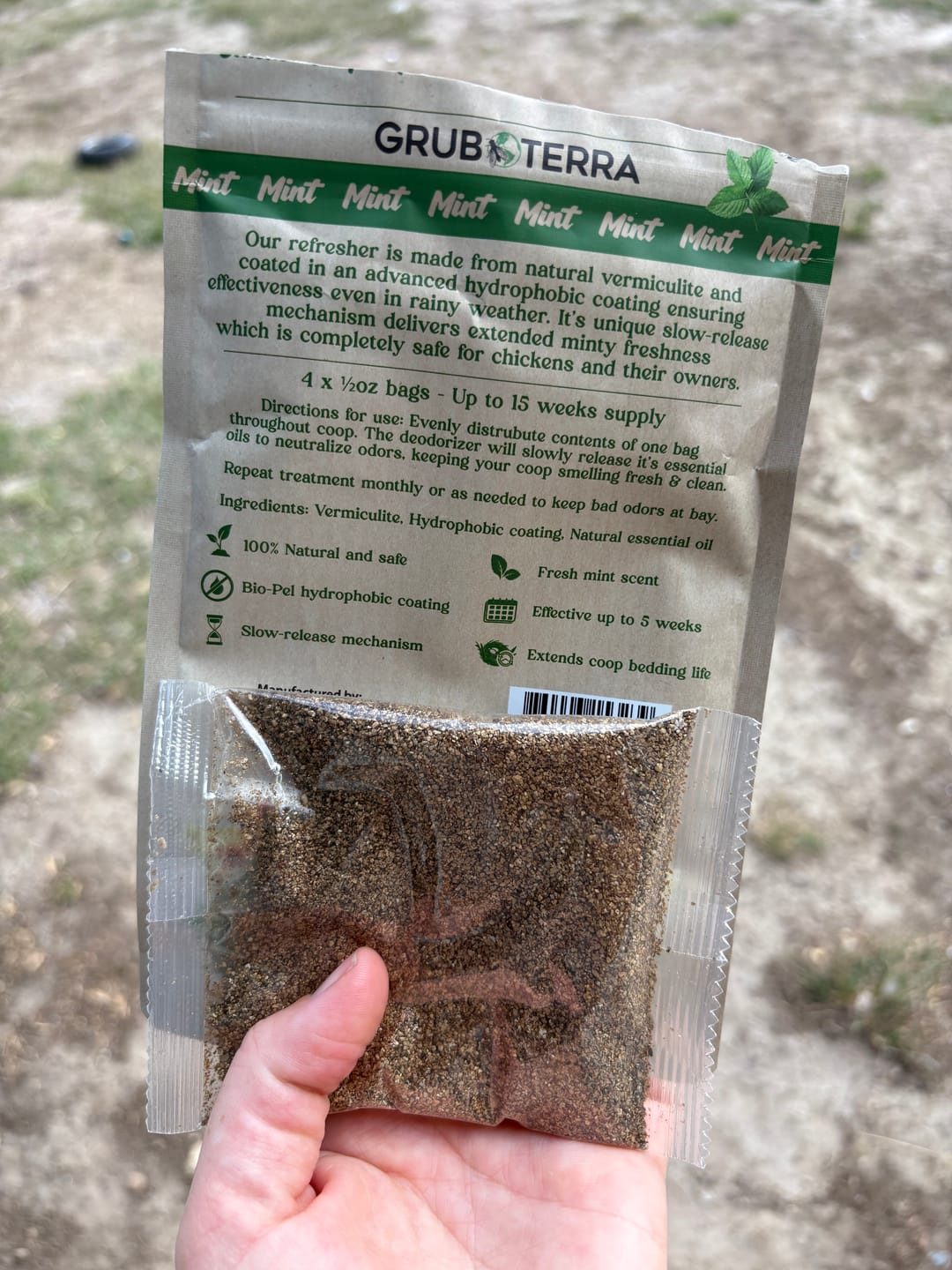 Customer photo review of GrubTerra Coop Refresher. Keeps The Coop Smelling Fresh For Longer!