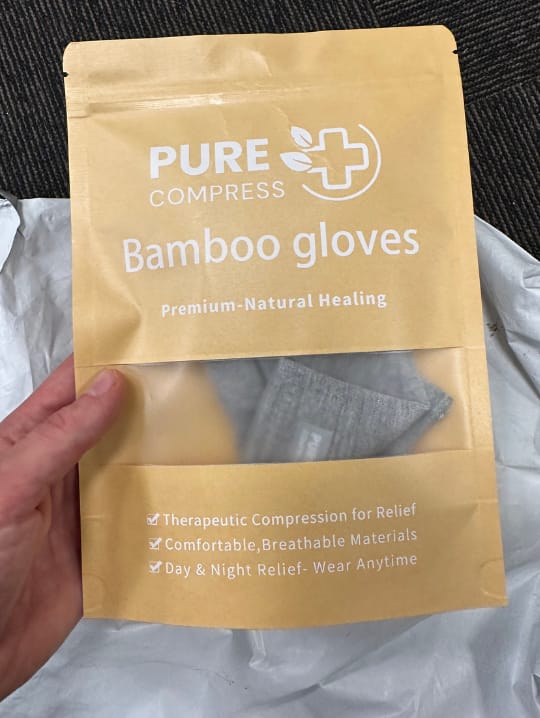 Customer photo review of Premium Bamboo Compression Gloves