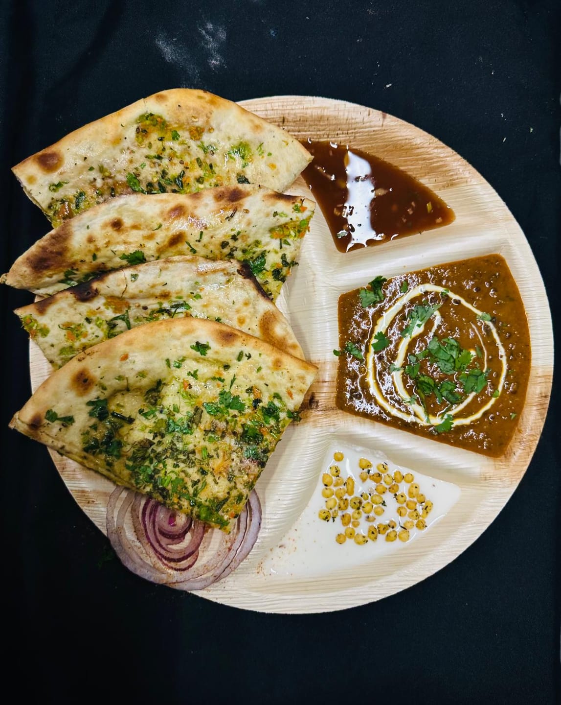 Customer photo review of 12" Large Palm Leaf Disposable Plate - 4 Compartment Thali
