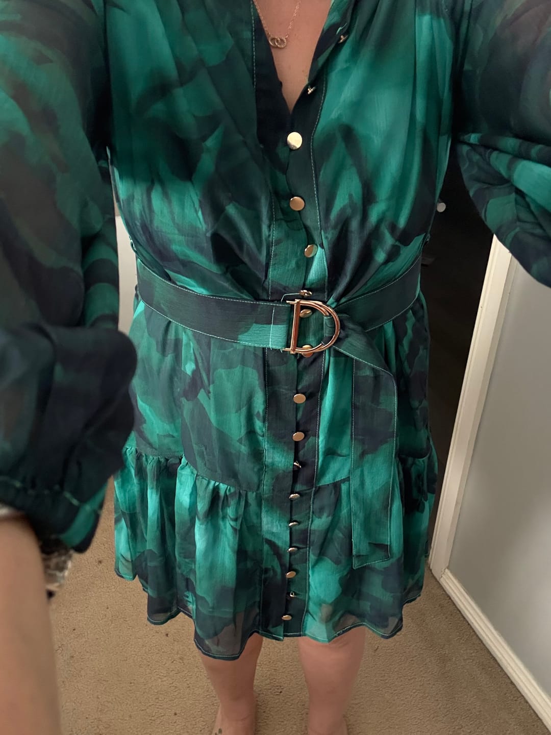 Customer photo review of Mica Dress in Green Watercolour Chiffon