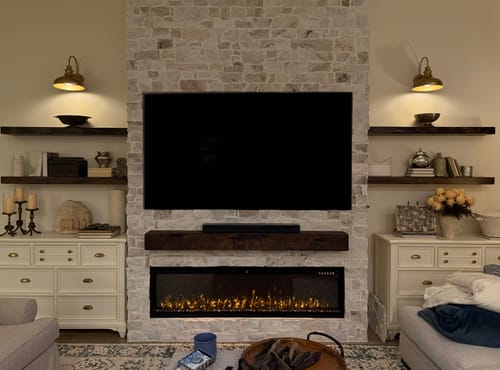 Customer photo review of Distressed 3" Thick Floating Shelves
