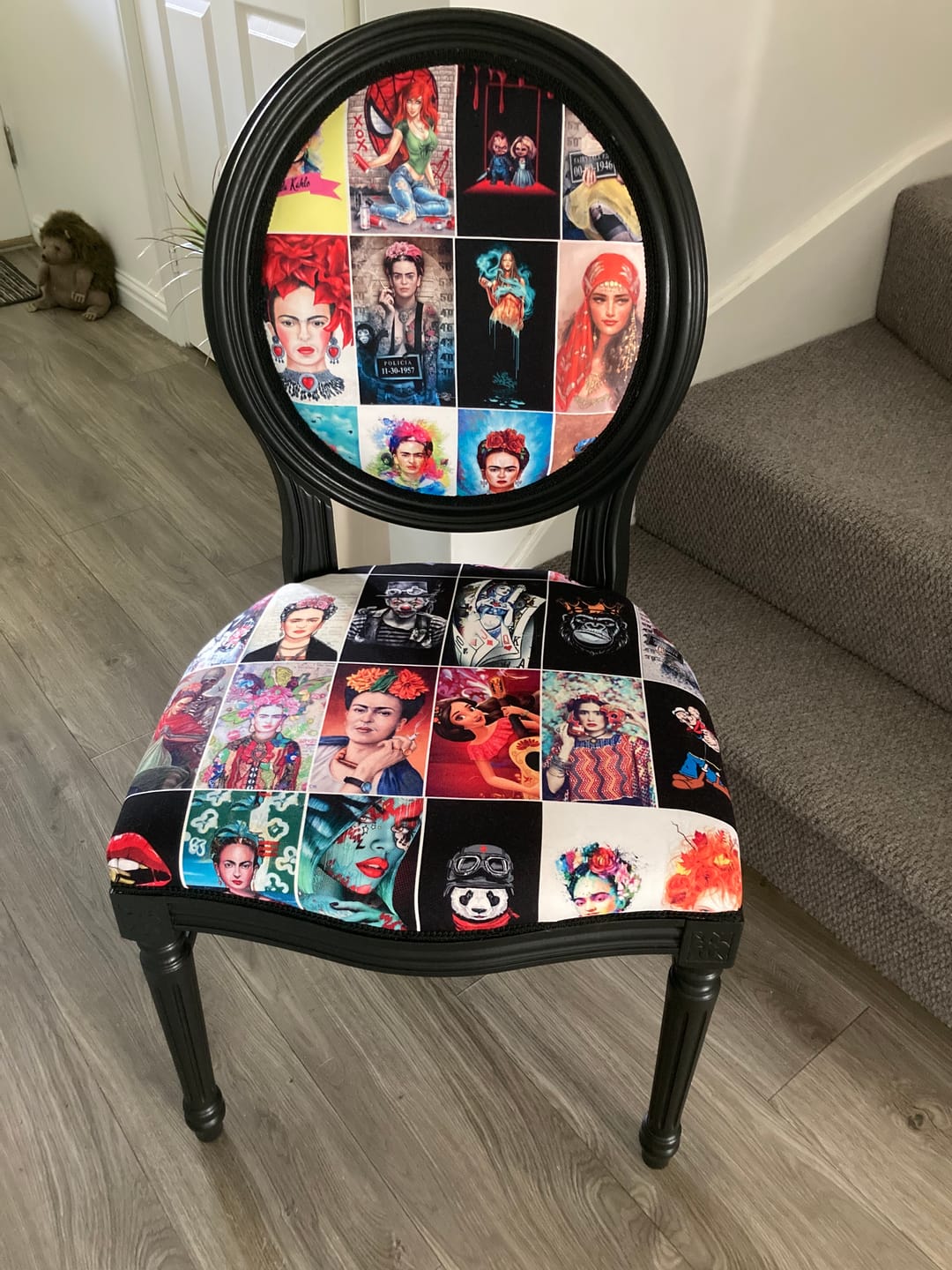 Customer photo review of Pop Art Upholstery Fabric with Vibrant Print Design