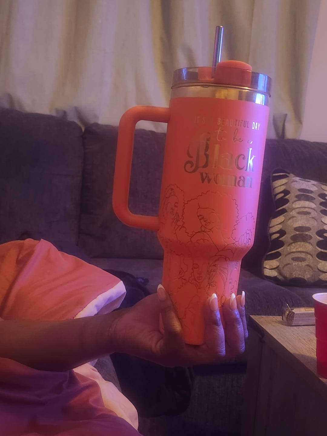 Customer photo review of “Orange Oasis” 40oz Insulated Tumbler – "It’s a Beautiful Day to be a Black Woman"