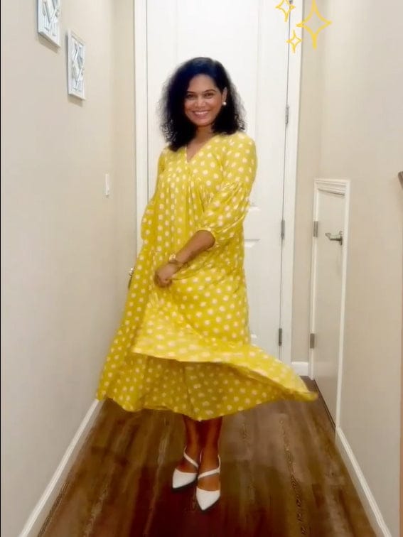 Customer photo review of Bonjour Yellow Polka Modal Maxi Dress