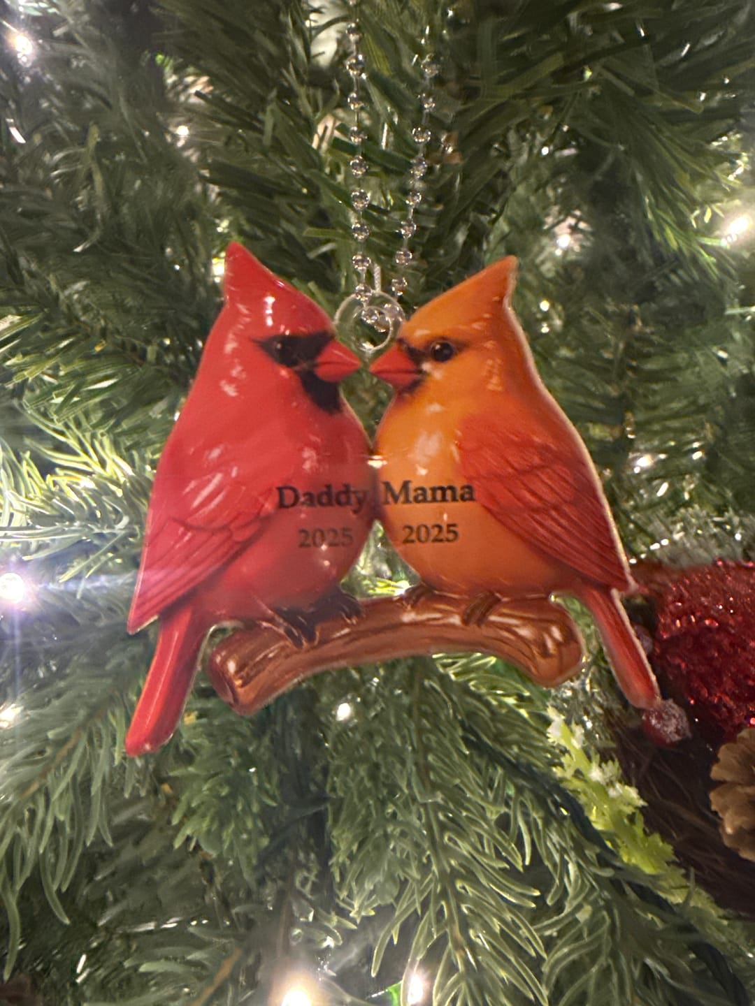 Customer photo review of Vintage Nostalgic Cardinals Memorial Dad Mom Christmas Personalized Acrylic Ornament