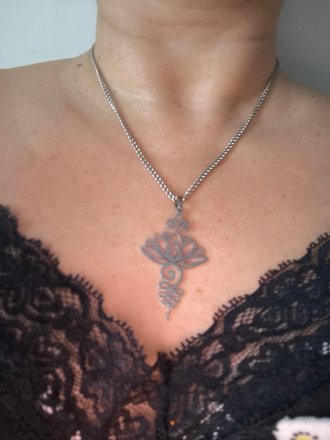 Customer photo review of Buddha Stones Lotus Luck Wealth Necklace Pendant