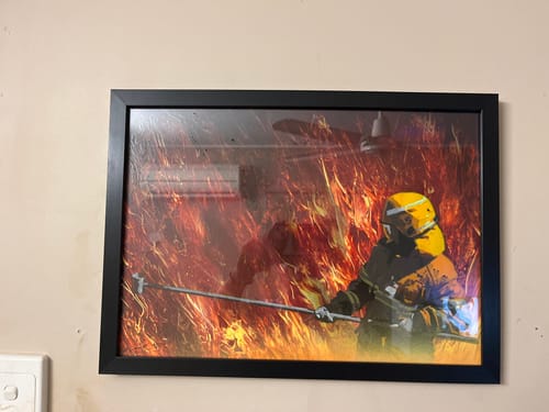 Customer photo review of Bespoke Painting For Levi - Firefighter and fire - A3