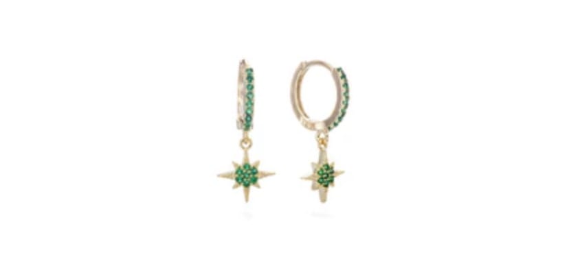 Customer photo review of Cosima Green Gold Star Huggie Earrings