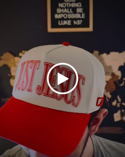 Customer video review of ‘JUST JESUS’ Premium SnapBack - Cream/Red