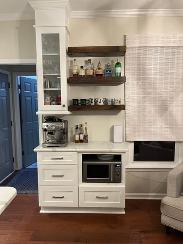 Customer photo review of Distressed 3" Thick Floating Shelves