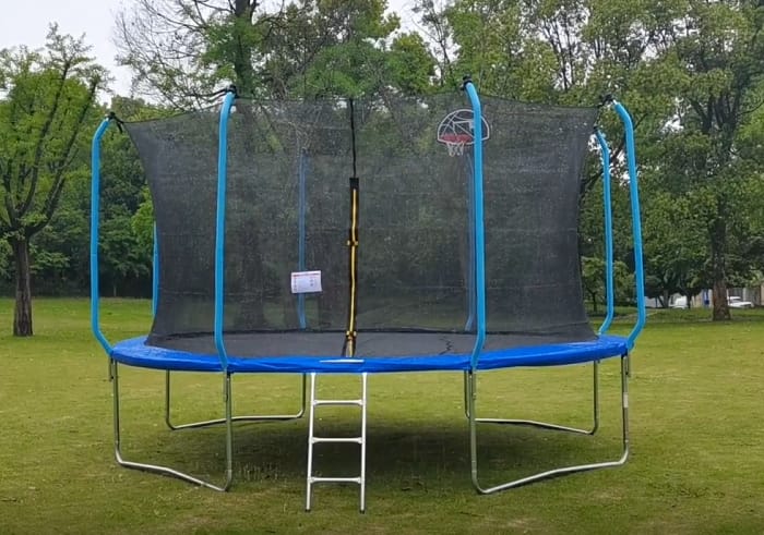 Customer photo review of 14FT Blue Recreational Trampolines for Kids With Ladder&Hoop