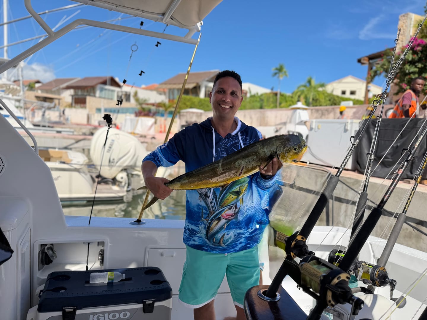 Customer photo review of Personalized Mahi Mahi, Wahoo, Tuna Blue Performance Fishing Shirt, compass offshore tournament Shirts NQS5866