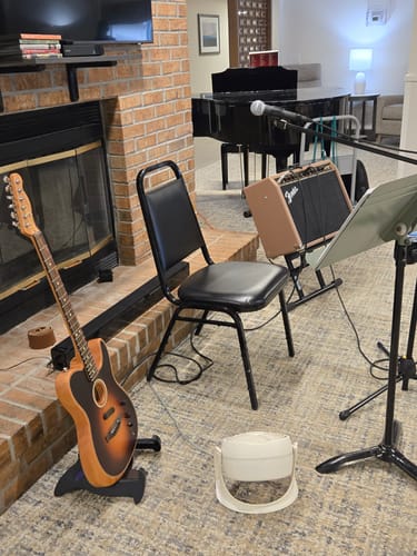 Customer photo review of BunnyNest A-Frame Guitar Stand – Collapsible, Lightweight, Portable, & Universal for Acoustic, Electric, and Bass Guitars