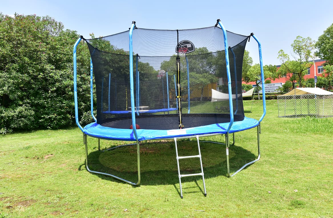 Customer photo review of 14FT Blue Recreational Trampolines for Kids With Ladder&Hoop