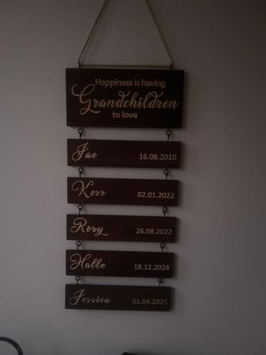 Customer photo review of 🆕 Upgraded Personalized Grandkids Hanging Sign | 2025 Version Engraved Design