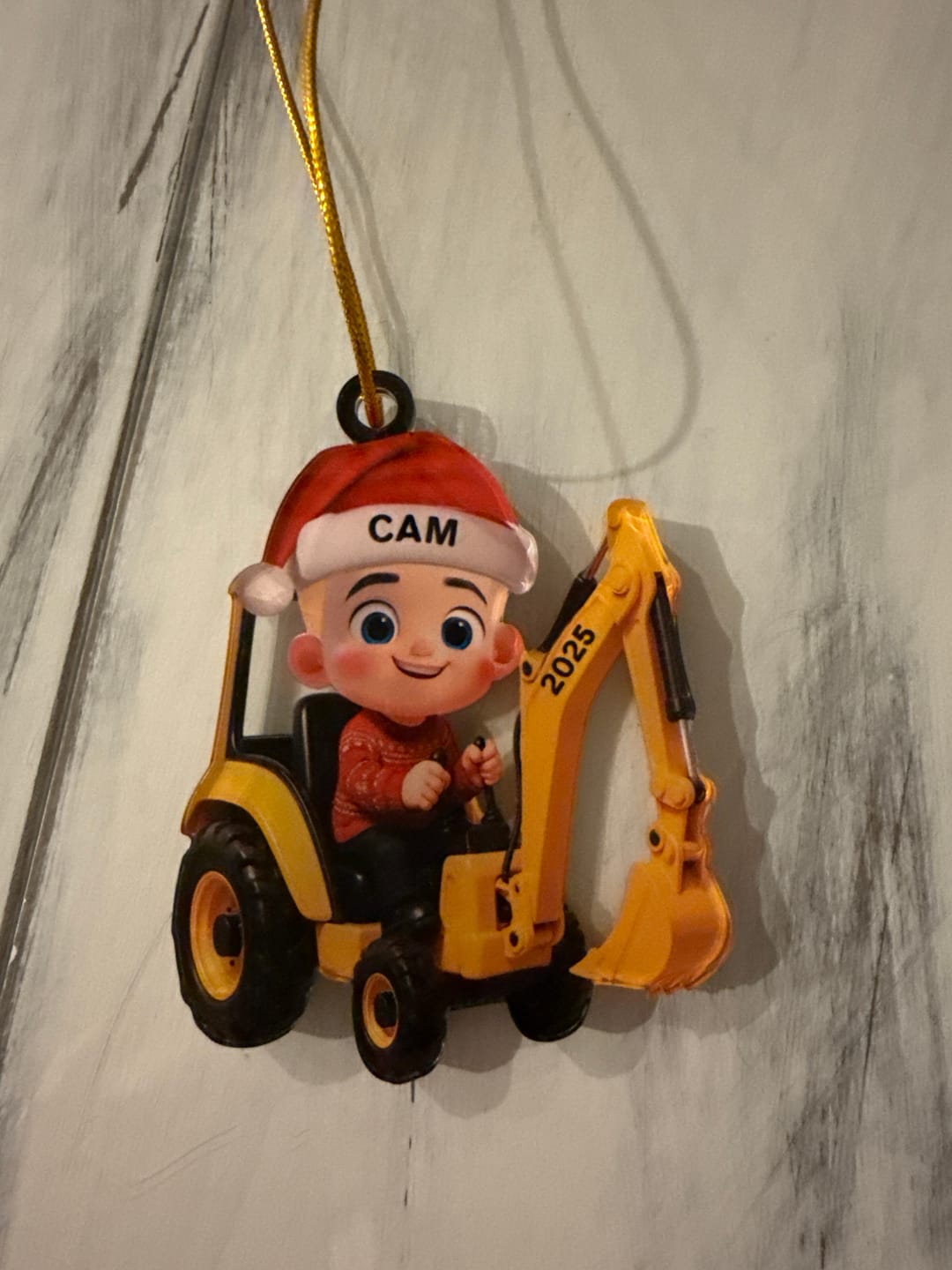 Customer photo review of 3D Effect Little Boy Kid With Car Excavator Backhoe Tractor Christmas Personalized Acrylic Ornament