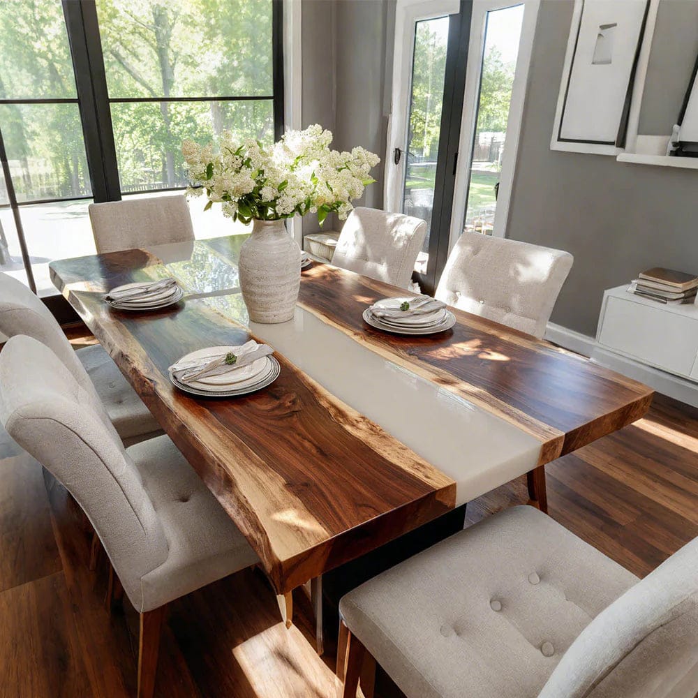 Customer photo review of Premium Black Walnut White Resin Square Epoxy Table Handcrafted Luxury Furniture - A96