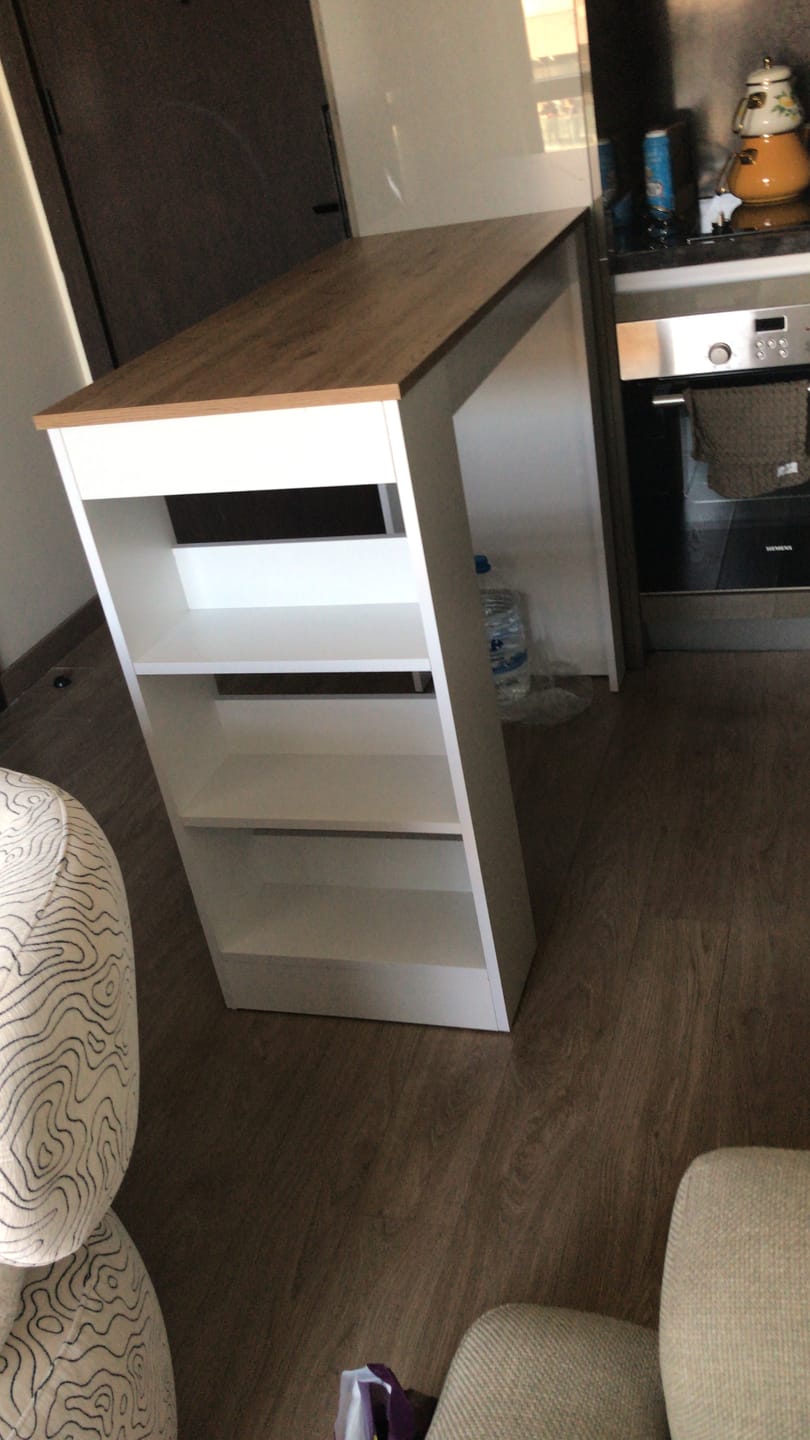 Customer photo review of Rani JA103 Bar Masası 3 Raflı Yüksek Mutfak Yemek Masası Sepet Ceviz - Beyaz