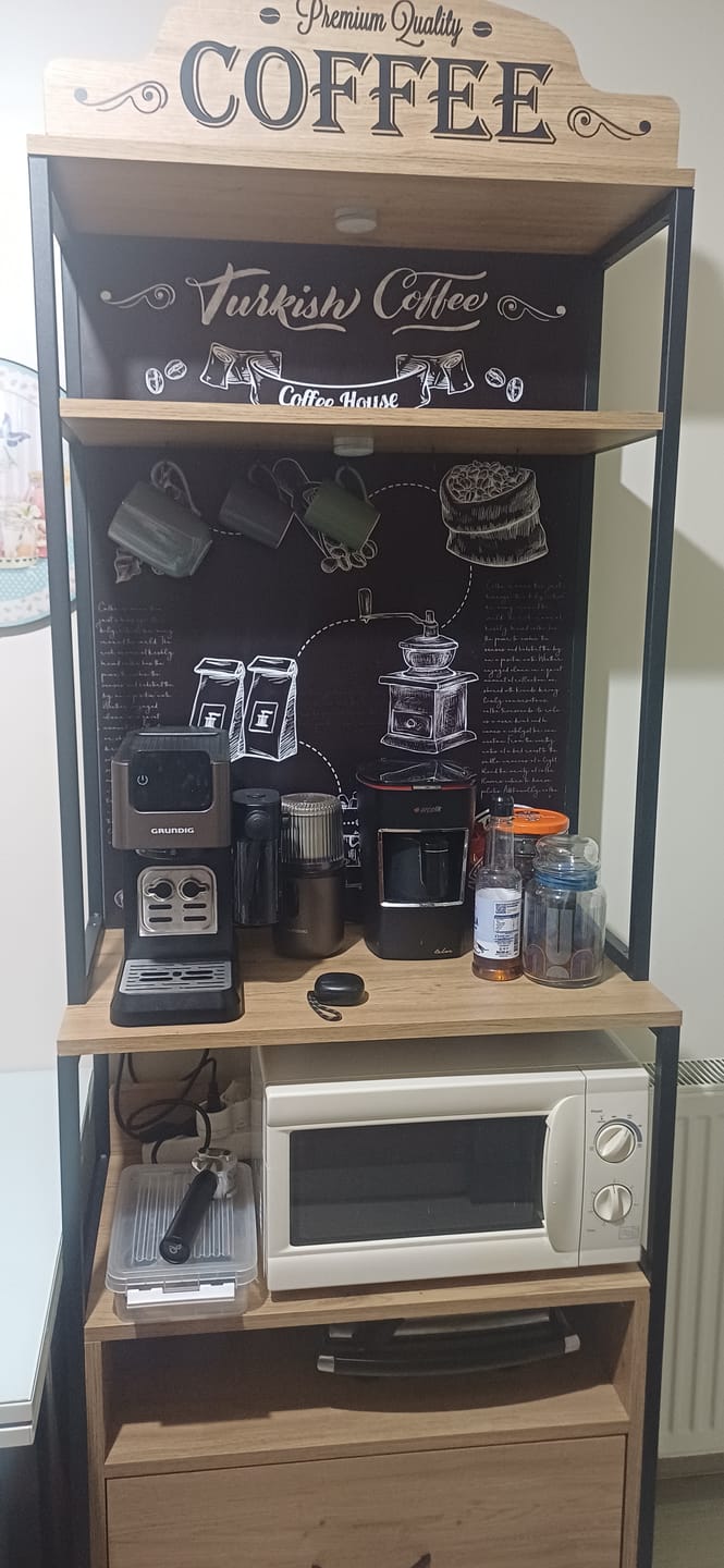 Customer photo review of Rani JE154 Işıklı Kahve Köşesi Çekmeceli Çok Amaçlı Mutfak Dolabı Sepet Ceviz