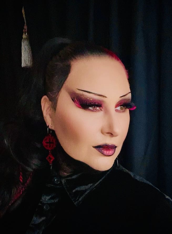 Customer photo review of Cathedral Punk Earrings in Blood Red | Gothic Architecture Jewellery