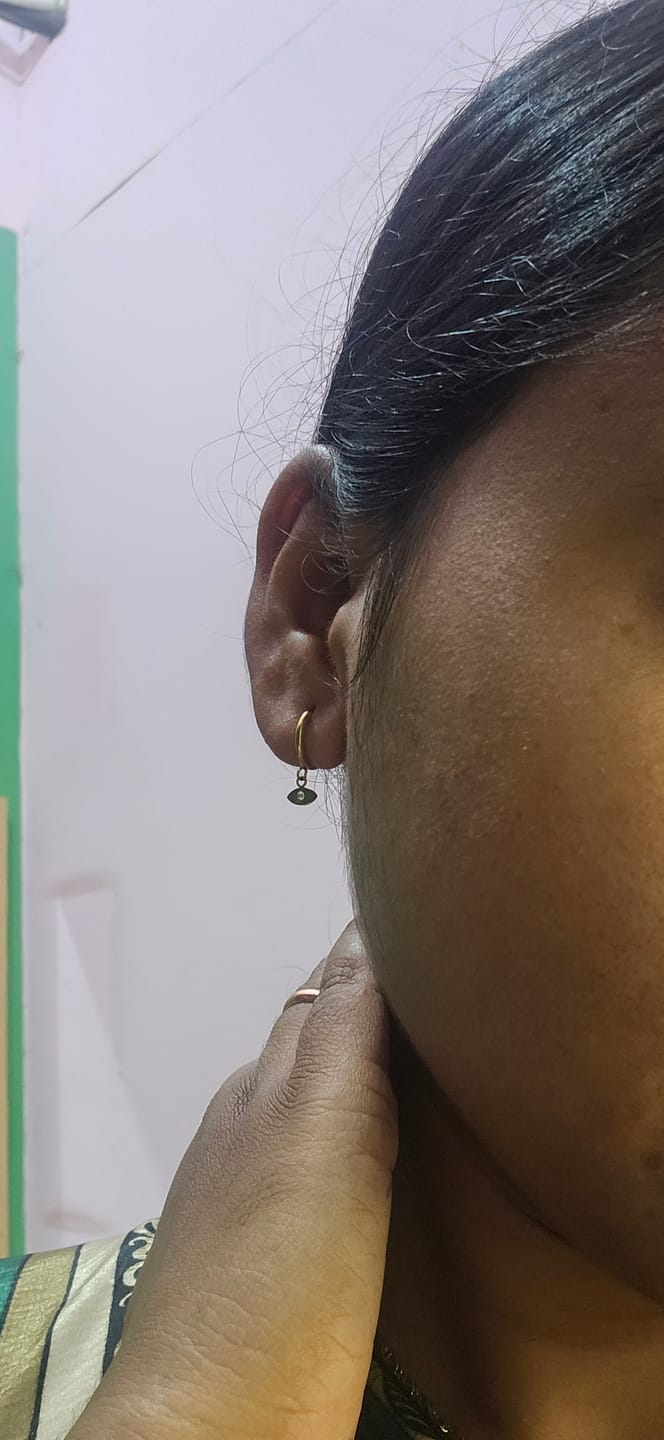 Customer photo review of Tiny Iris Star Hoop Earrings