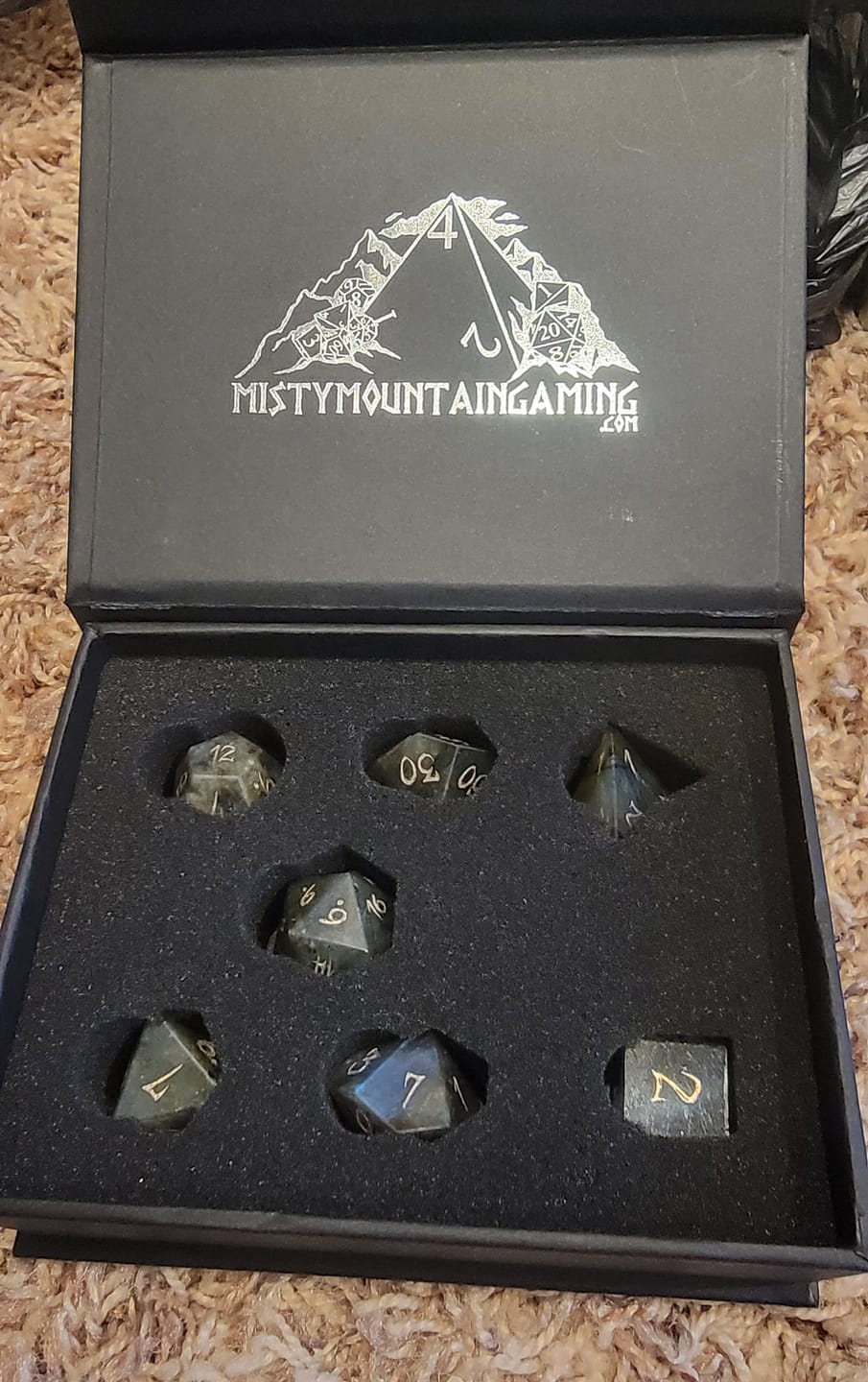 Customer photo review of Werewolf Labradorite "Moonstone" Stone Dice Set