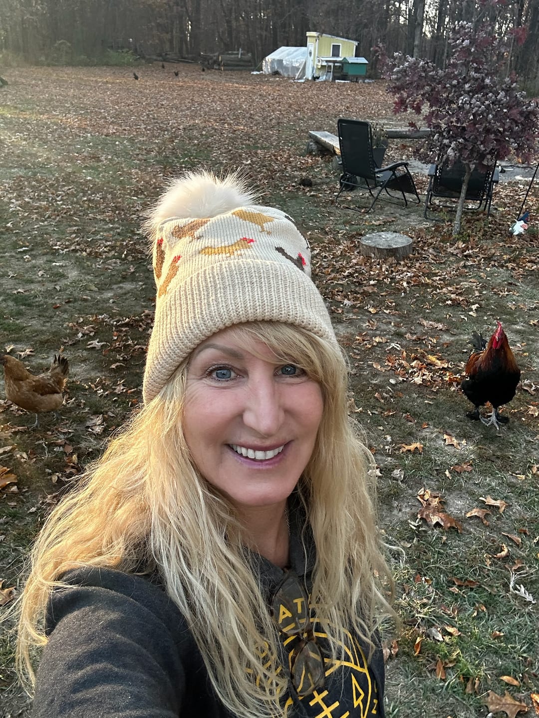 Customer photo review of Chicken Knit Pom Beanie *PREORDER 11/14*