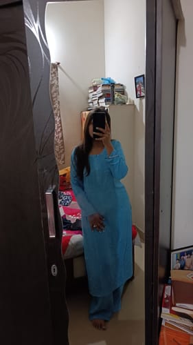 Customer photo review of Aayat Ice Blue Rayon Kurta Pant set