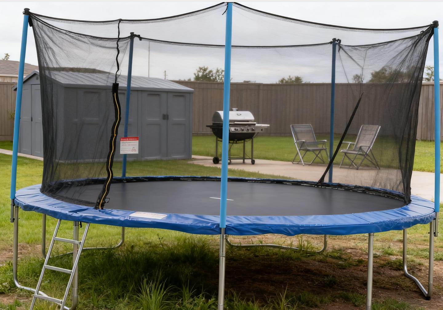 Customer photo review of 14FT Blue Soft Backboard Trampoline for Family with Safety Net&Ladder