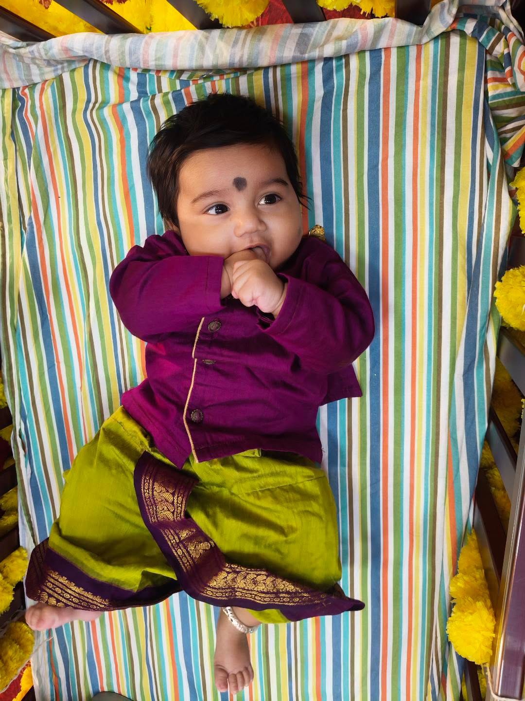 Customer photo review of Green and wine kurta dhoti baby boy ethnic wear