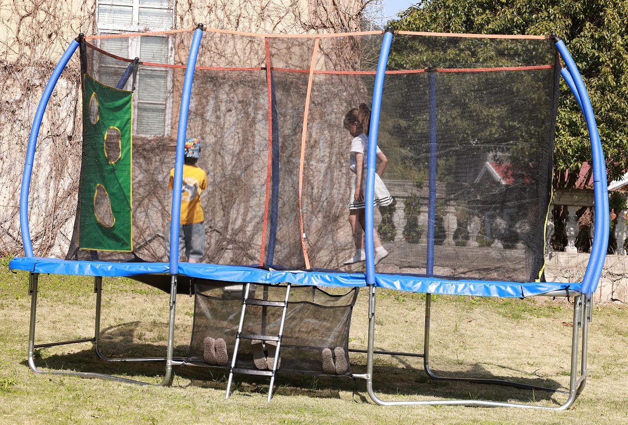 Customer photo review of 10X16FT Blue Rectangle Trampoline for children and adults with Safety net