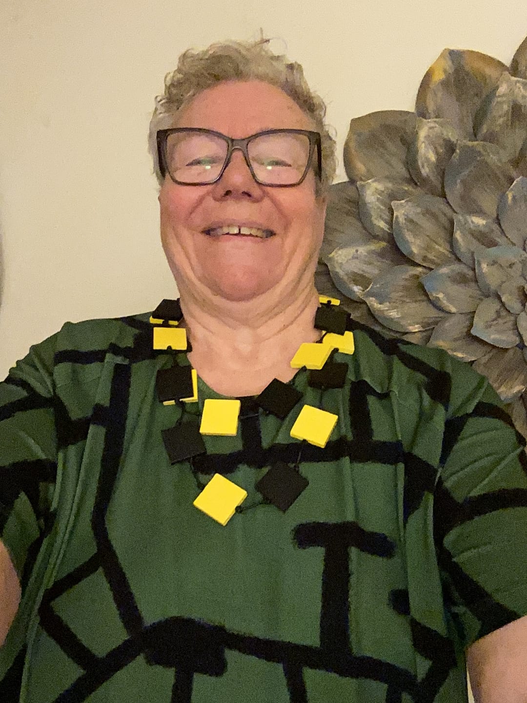 Customer photo review of Recycled Wood Square Beads Necklace, Black/Yellow