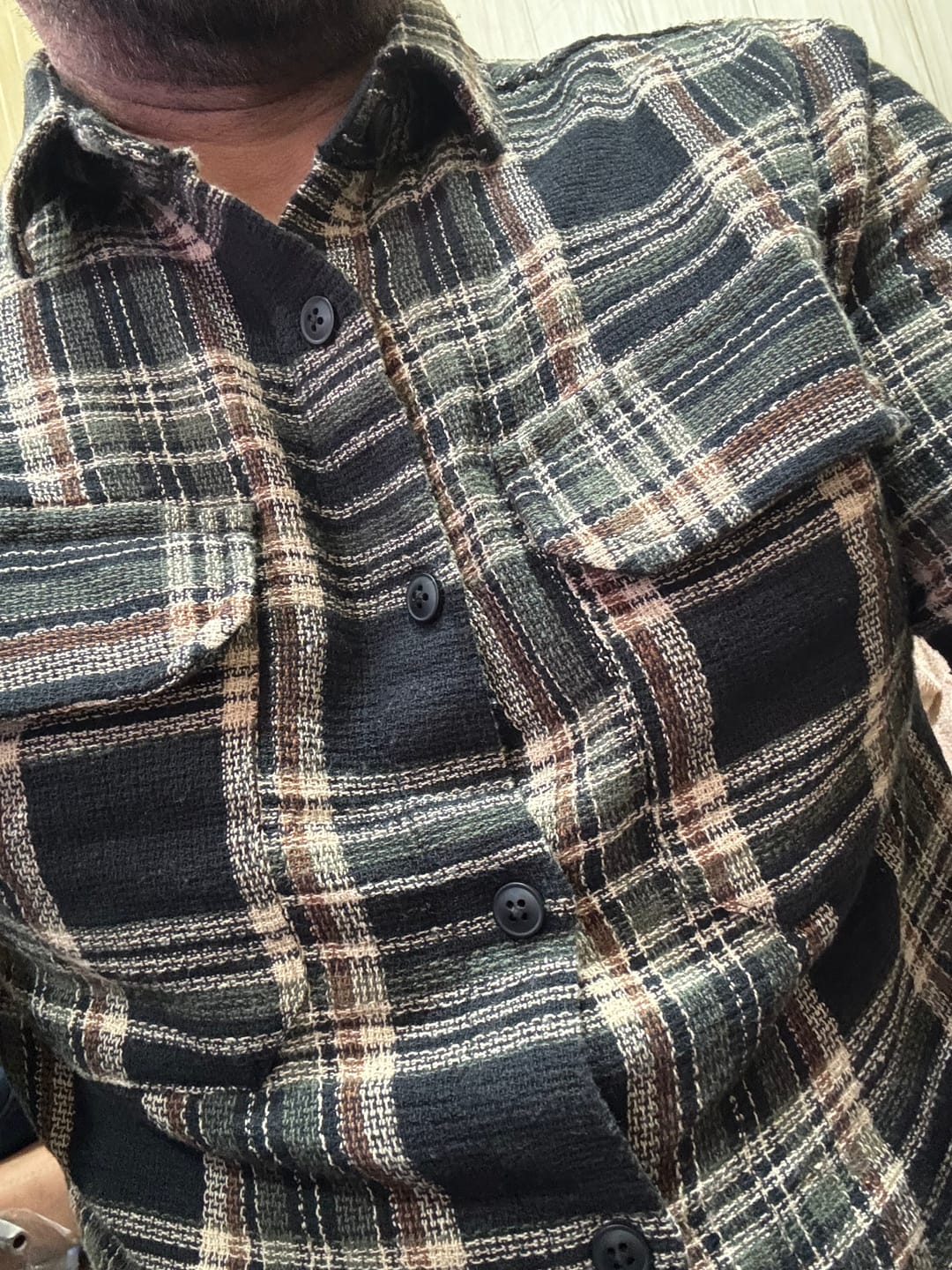 Customer photo review of Multicolor Checks Double Pockets Oversize Drop Shoulder Shirt