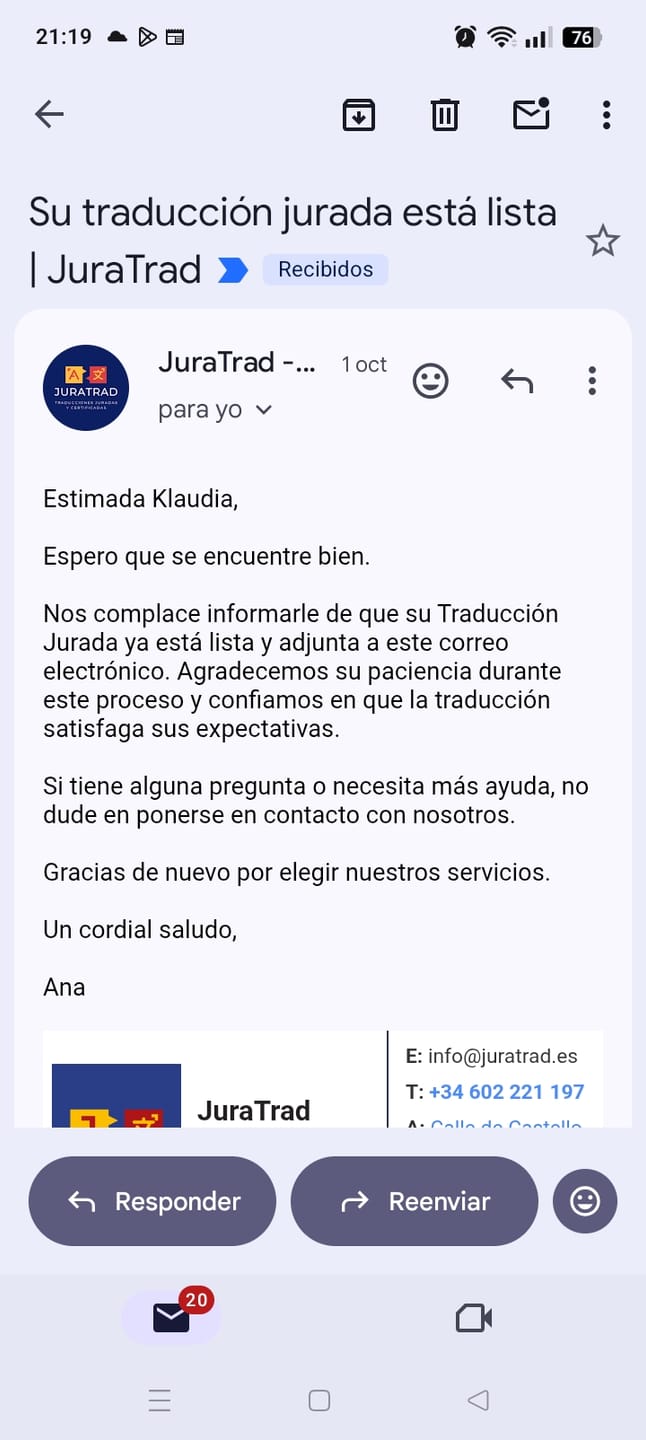 Customer photo review of CERTIFICADOS - TRADUCCIÓN