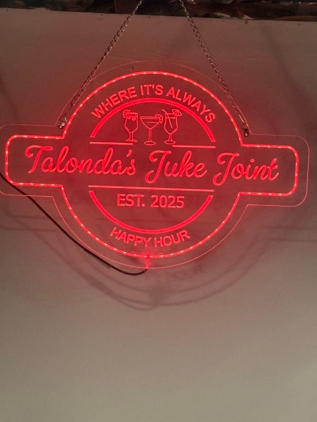 Customer photo review of Personalized LED Color Changing Acrylic Three Glasses Bar Sign