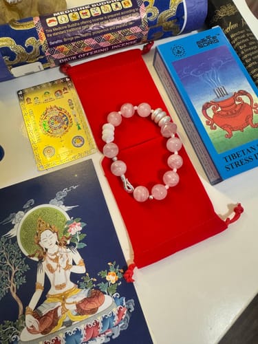 Customer photo review of Inner Bloom – Rose Quartz & Pearl Confidence Bracelet