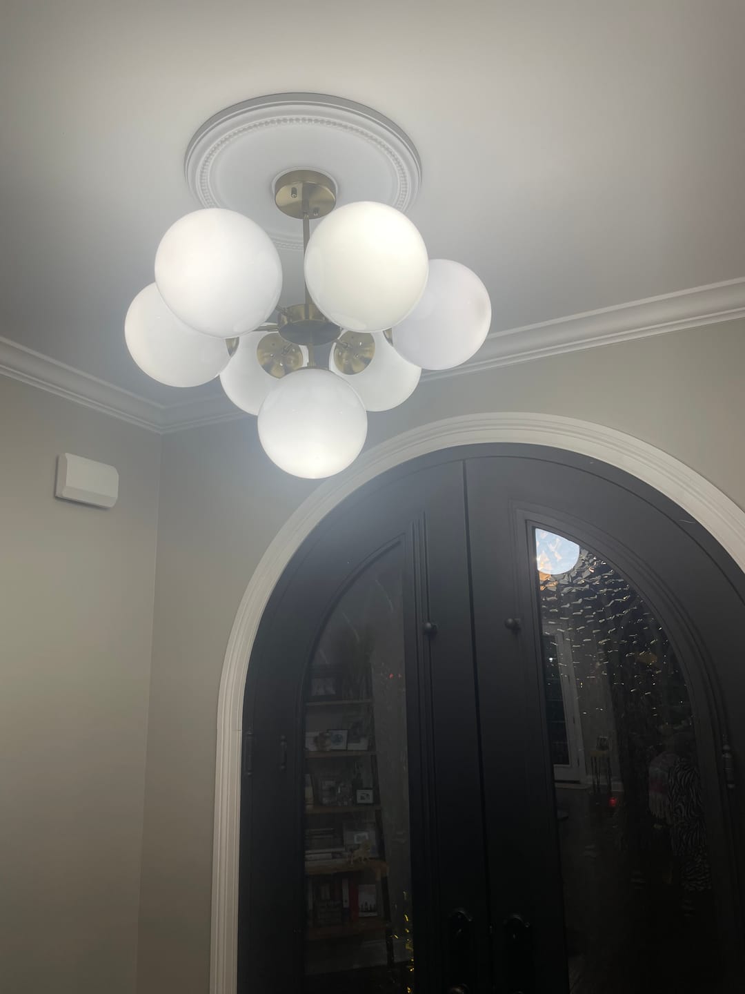 Customer photo review of 7-light Brass Sputnik Opal Glass Globe Bubble Chandelier